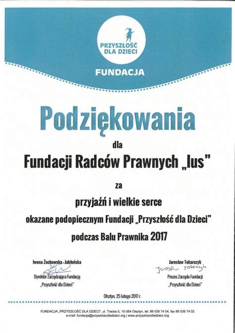 Podzi Kowania Za Przyja I Wielkie Serce Okazane Podczas Balu Prawnika