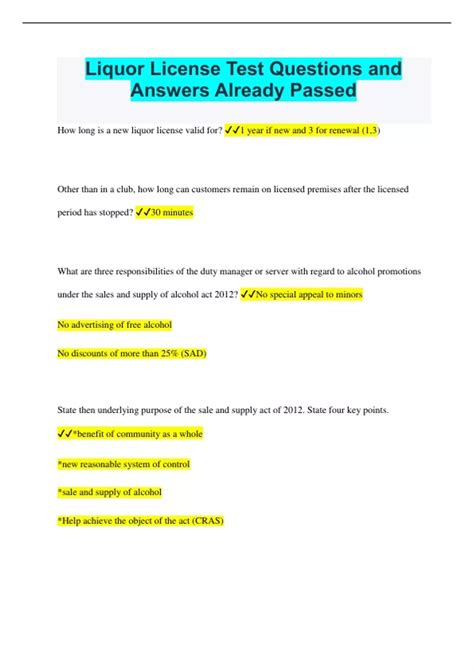 Liquor License Test Questions and Answers Already Passed - Liquor