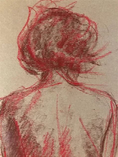 BEAUTIFUL DRAWING MODERN Charcoal Naked Woman Back Erotic Paper Craft