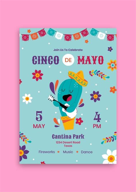 Design Online This Doodle Flat Cinco De Mayo Cactus Mexican Party Flyer