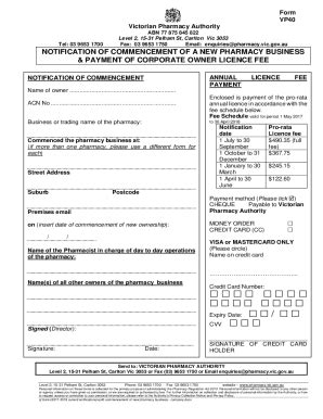 Fillable Online Victorian Pharmacy Authority Forms Victorian Pharmacy