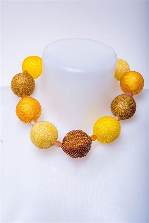 Yellow Bead Necklace Statement Necklaceczech Bead Etsy Beaded Necklace Statement Necklace