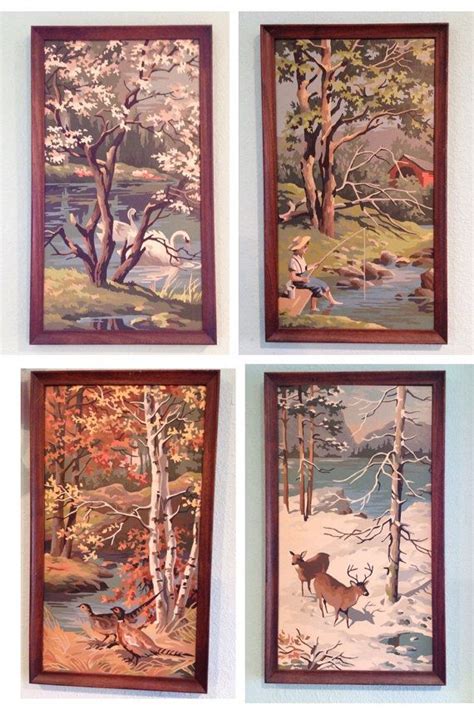 Set Of 4 Vintage Paint By Numbers Seasons Nature Scenes Circa Etsy