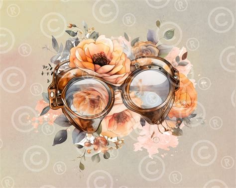 Steampunk Goggles Clipart Spring Flowers Watercolor Floral Clipart Png