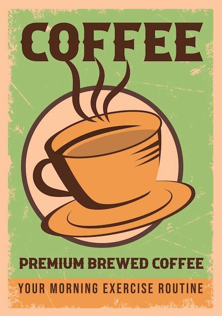 Café cafetería anuncio retro promo cartel vector plantilla Vector Premium