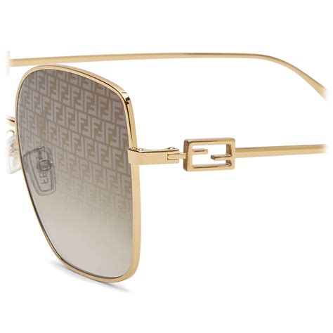 Fendi Fendi Baguette Square Sunglasses Gold Khaki Gradient Sunglasses Fendi Eyewear