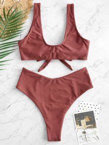 Bowknot High Waisted Bikini Set In CHESTNUT RED ZAFUL 2024