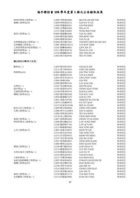 一個獨中生的分享 海外聯招會108學年度（2019年）第1梯次公告（獨中統考學生）