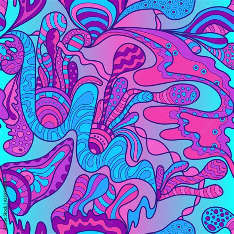 Seamless Pattern In Doodle Style S Hippie Psychedelic Art Vector