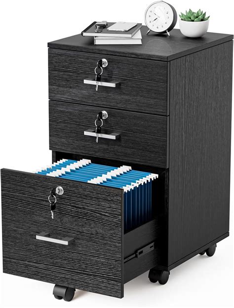 3 Drawer File Cabinet With Lock Wood Rolling Cabinet Under Desk File