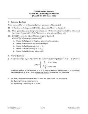 Tut08ans Post Practice Qns With Answers CS1231S Discrete