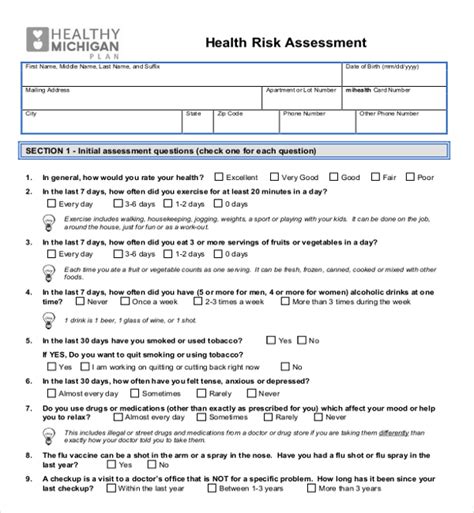 Free 14 Sample Health Risk Assessment Forms In Pdf Excel Word Hot Sex