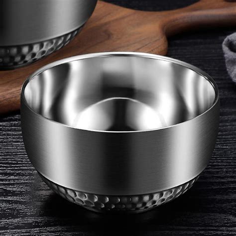 Stainless Steel Double Layer Salad Bowls Heat Insulation Anti Scalding