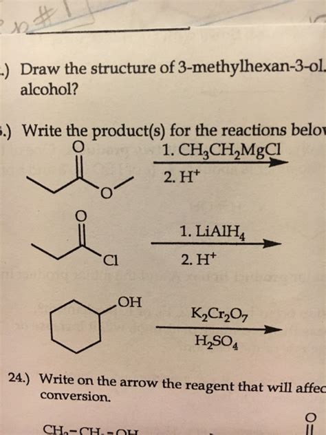 Solved Draw The Structure Of 3 Methylhexan 3 Ol Alcohol Chegg