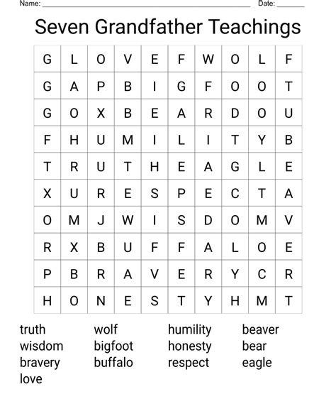 Seven Grandfather Teachings Word Search Words To Use Reading Comprehension Skills Teachings