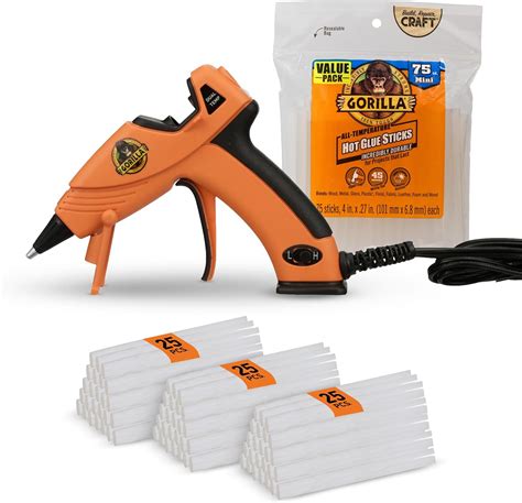 Gorilla Dual Temp Mini Hot Glue Gun Kit With 75 Hot Glue Sticks Precision Nozzle And Easy