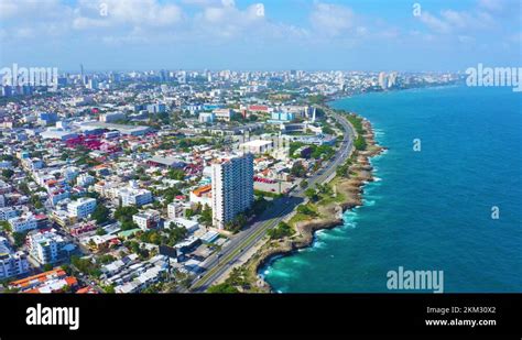 City And Sea 4k Background Santo Domingo Dominican Republic Stock