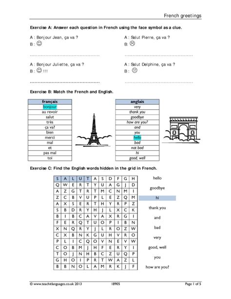 Greetings Worksheet Language Basics Ks3 French Teaching Resource