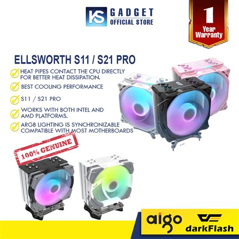 READY STOCK Aigo DarkFlash ELLSWORTH S11 S21 PRO CPU AIR COOLER ARGB