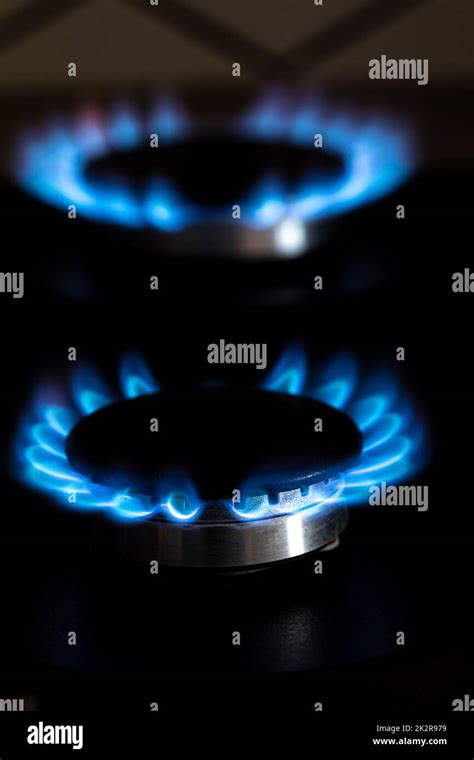 Closeup Shot Of Blue Fire From Domestic Kitchen Stove Top Burning Gas Gas Stove Burner Gas