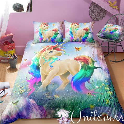 Rainbow Unicorn In Wonderland Bedding Set Unilovers Unicorn Bed Set Unicorn Bedding