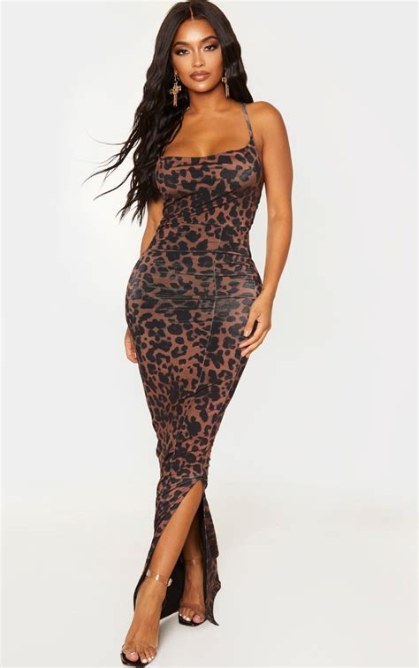 Shape Brown Leopard Slinky Cowl Neck Maxi Dress Shape