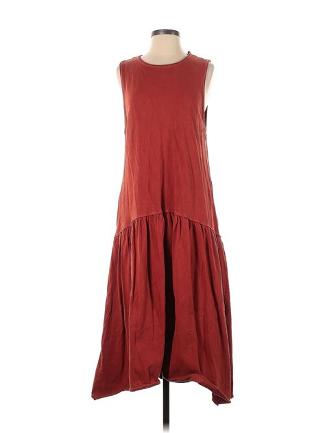 Fp Beach 100 Cotton Solid Burnt Orange Burgundy Casual Dress Size S