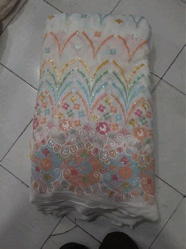 White Gsm Pure Georgette Sequence Fabric For Clothing At Rs