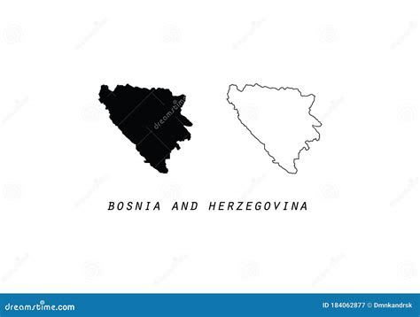 Bosnia And Herzegovina Outline Map National Borders Stock Vector