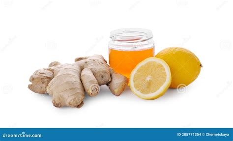 Honey Lemon And Ginger For Cough Treatment Cold Remedies On White