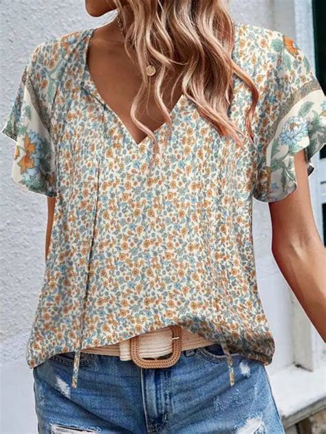 Zanzea Fashion Holiday Blouse 2023 Summer Women Lace Up V Neck Flower