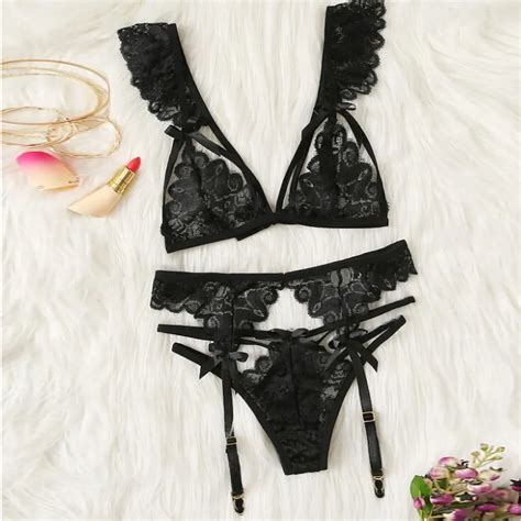 2019 NEW HOT Fashion 3 Pc Women Lace Sexy Lingerie Straps Bra And Panty