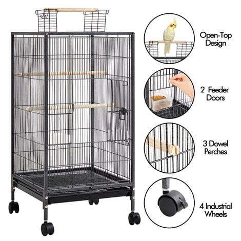 Yaheetech H Rolling Birdcage Wrought Iron Bird Cage Black