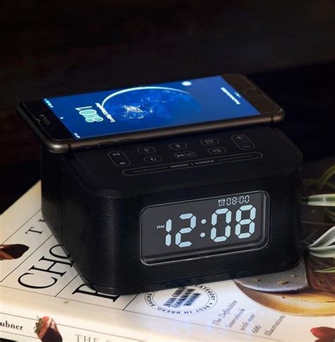 Homtime Wireless Charging Alarm Clock Radio with Bluetooth Speaker