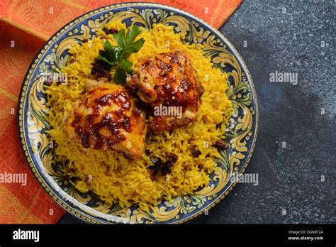 The National Saudi Arabian Dish Chicken Kabsa With Roasted Chicken