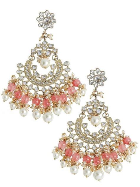 Buy Karatcart Metal Gold Plated Pearl Studded Kundan Chandbali Earrings