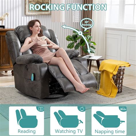 MEETWARM Massage Swivel Rocker Recliner with Heat and Vibration, Manual ...