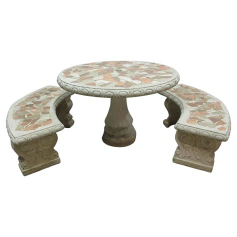 Midcentry Mosaic Garden Table + Benches For Sale at 1stDibs | mosaic
