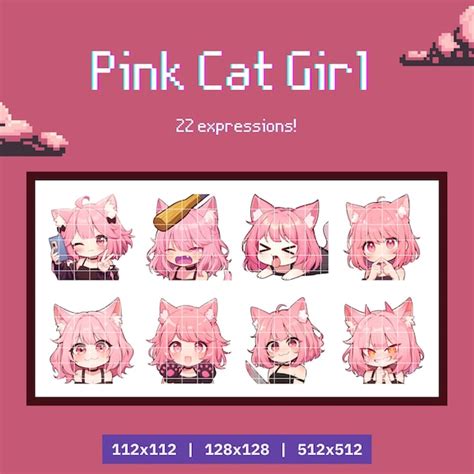 Cute Cat Emotes For Twitch And Discord Pink Cat Emotes Etsy