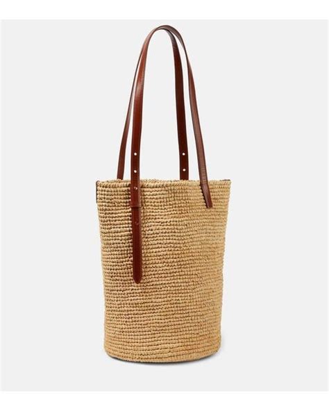 Rabanne Logo Raffia Tote Bag In Metallic Lyst