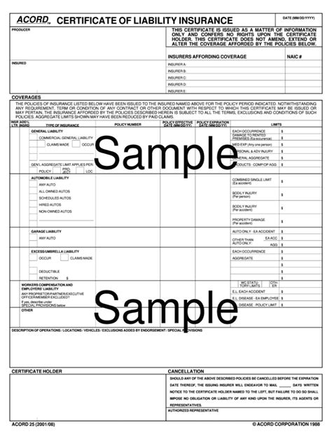 Certificate Of Insurance Request Form Template