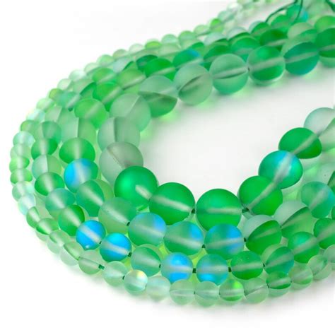 Matte Green Iridescent Beads Synthetic Moonstone Frosted Etsy