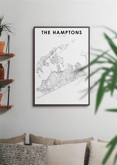 The Hamptons NY Map Print New York USA Map Art Poster Long | Etsy