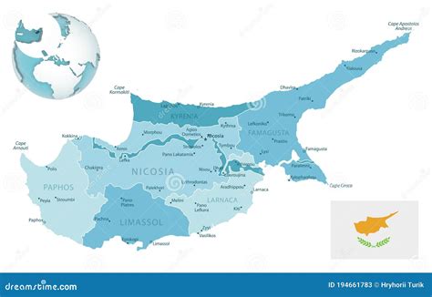 Cyprus Map Administrative Division Separate Individual Regions With