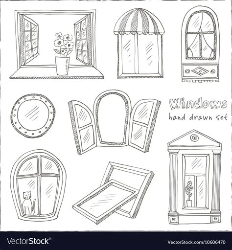 Doodle Windows Set Isolated Hand Drawn Royalty Free Vector