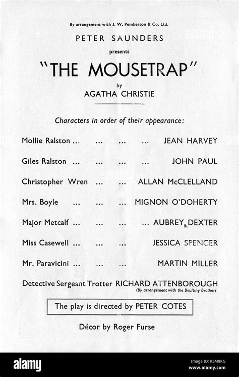 THE MOUSETRAP CAST LIST with Richard Attenborough Date Stock Photo - Alamy