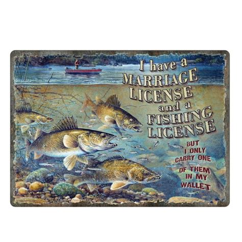 Rivers Edge Products Tin Sign Marriage And Fishing License Size 12 X