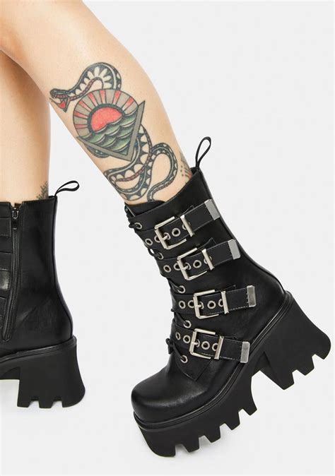 Lamoda Chunky Platform Heel Buckle Boots Black Dolls Kill