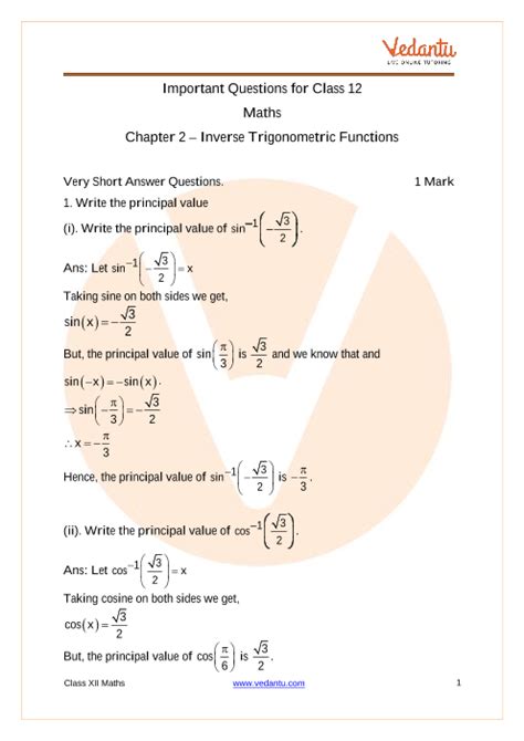 Important Questions For Cbse Class Maths Chapter Inverse