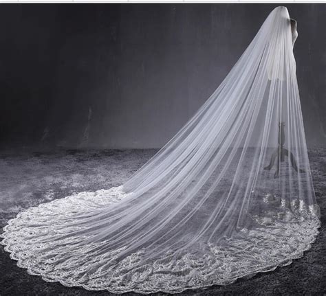 32m Meter Ivory Cathedral Wedding Veils Long Lace Edge Bridal Veil Without Comb Wedding